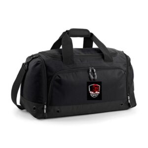 Black water-resistant Full of the Pipe official holdall bag with multiple pockets and embroidered logo.