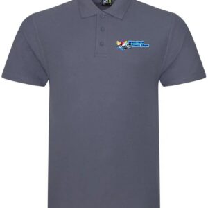 Solid grey polo shirt with embroidered Waterford Truck Show logo on the chest.