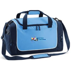 Waterford Truck Show Navy and Sky Blue Quadra Holdall with embroidered logo and shoulder strap.