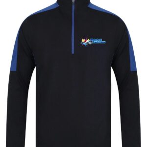 Waterford Truck Show Navy and Royal Blue Quarter Zip Mid-Layer with logo on chest.