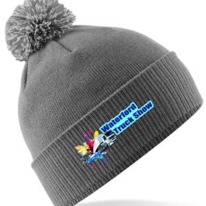 Solid grey Snowstar beanie with embroidered Waterford Truck Show logo on the folded cuff.