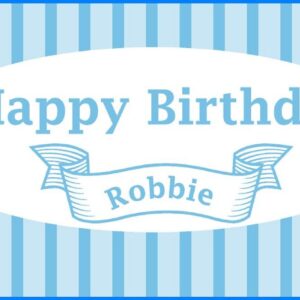 Personalized 4ft x 2ft birthday banners in pink and blue themes featuring photo uploads and names.