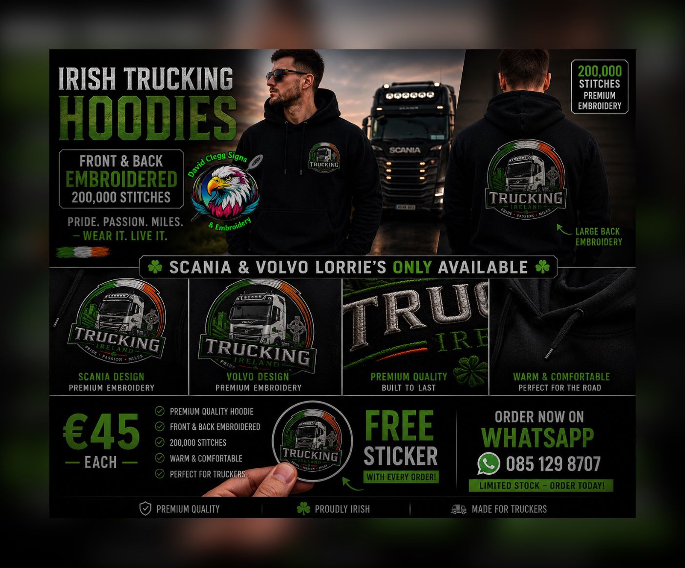 Irish Trucking Adult Pullover Hoodie – Black Edition - Image 2